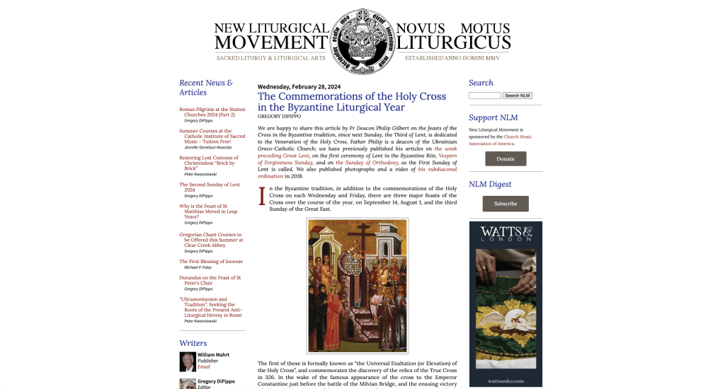 Screenshot of the New Liturgical Movement webpage.